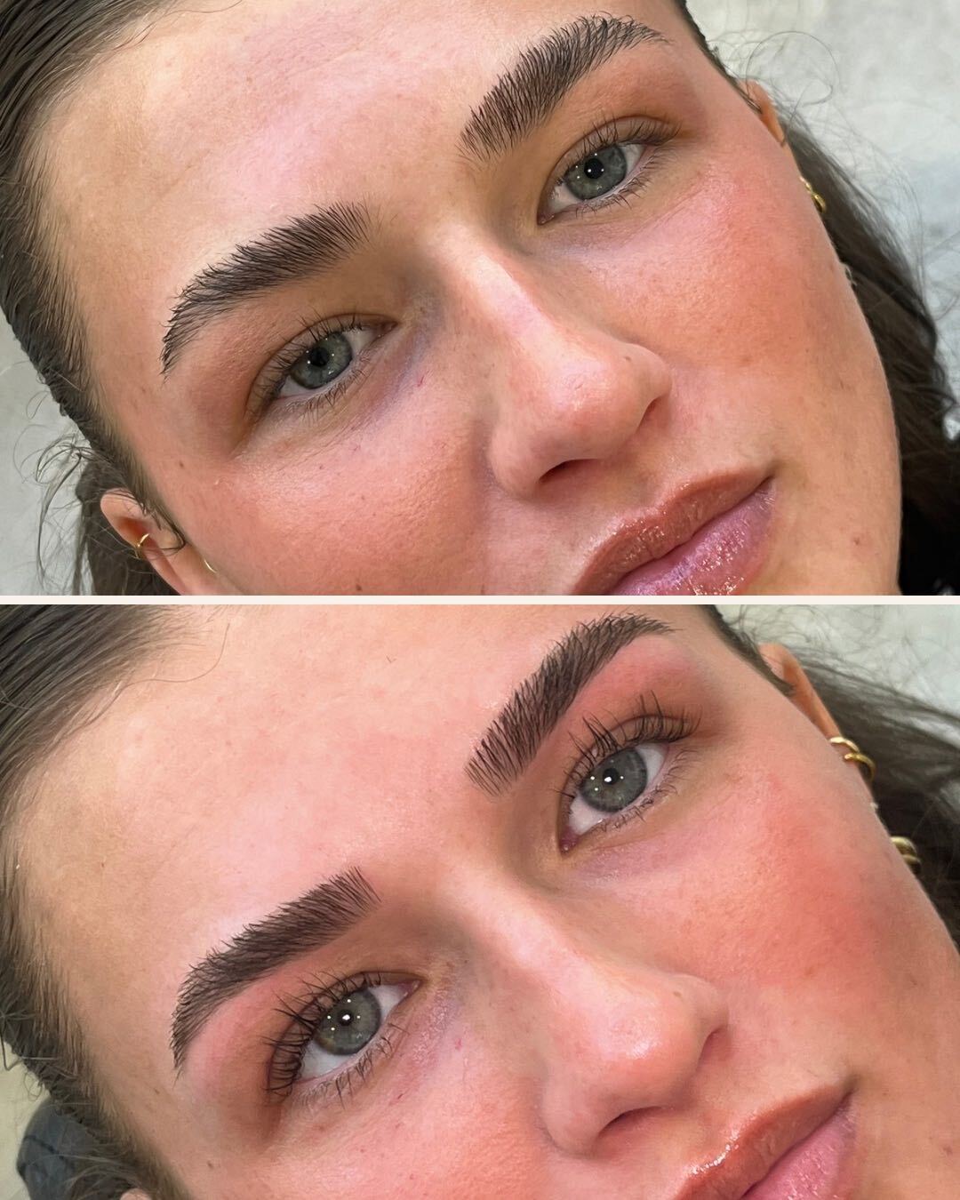 Two close-up views of a client’s lashes from the Korean lash lift collection